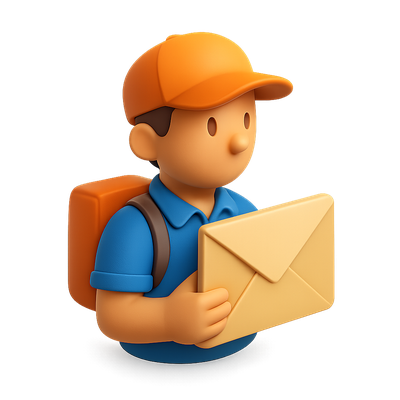 3D Courier Icon with Envelope and Backpack