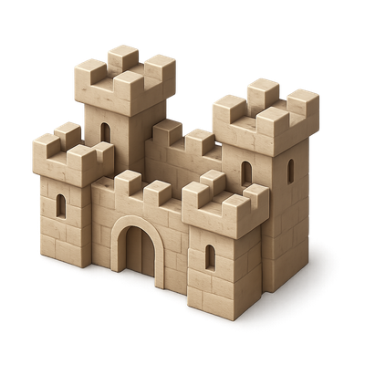 Isometric 3D Fortress Icon with Volumetric Design