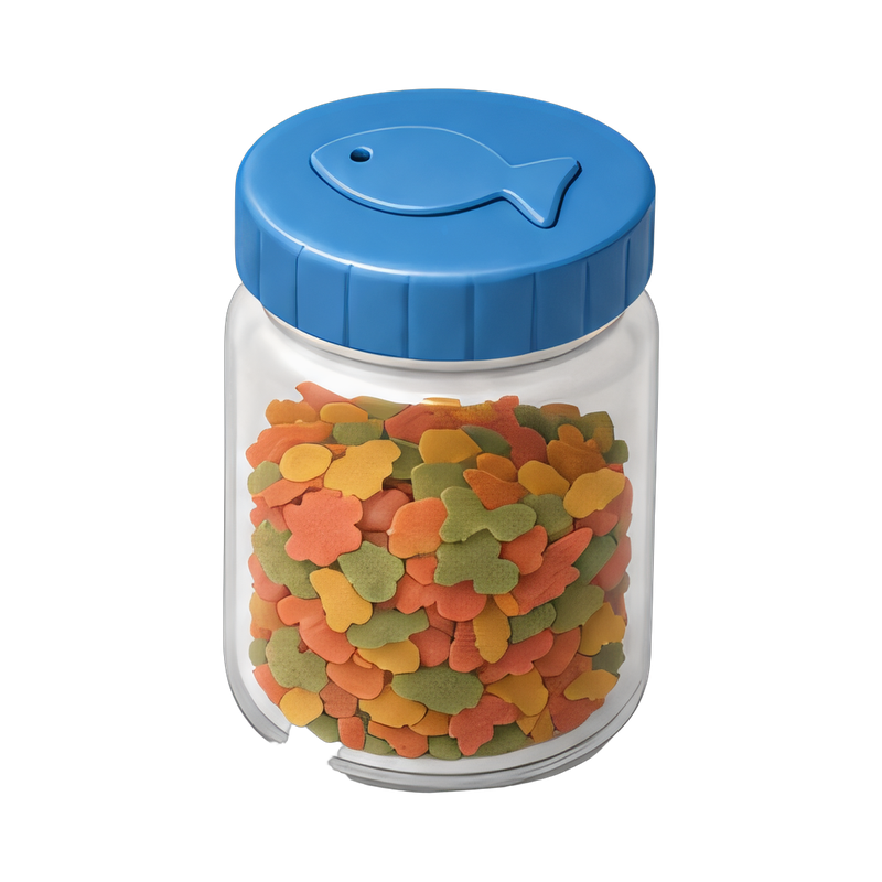 Jar of fish food flakes