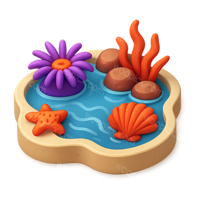 Colorful Isometric Tide Pool with Sea Life Elements