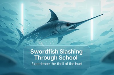 Dynamic Underwater Scene Featuring Swordfish Hunting