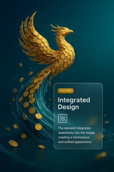 Phoenix Wave Made of Crypto Coins in Dynamic Design