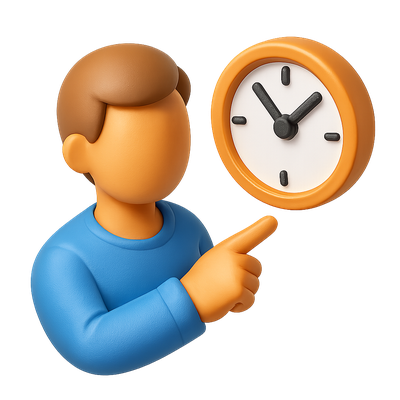 3D Clock Icon with Person Pointing Design