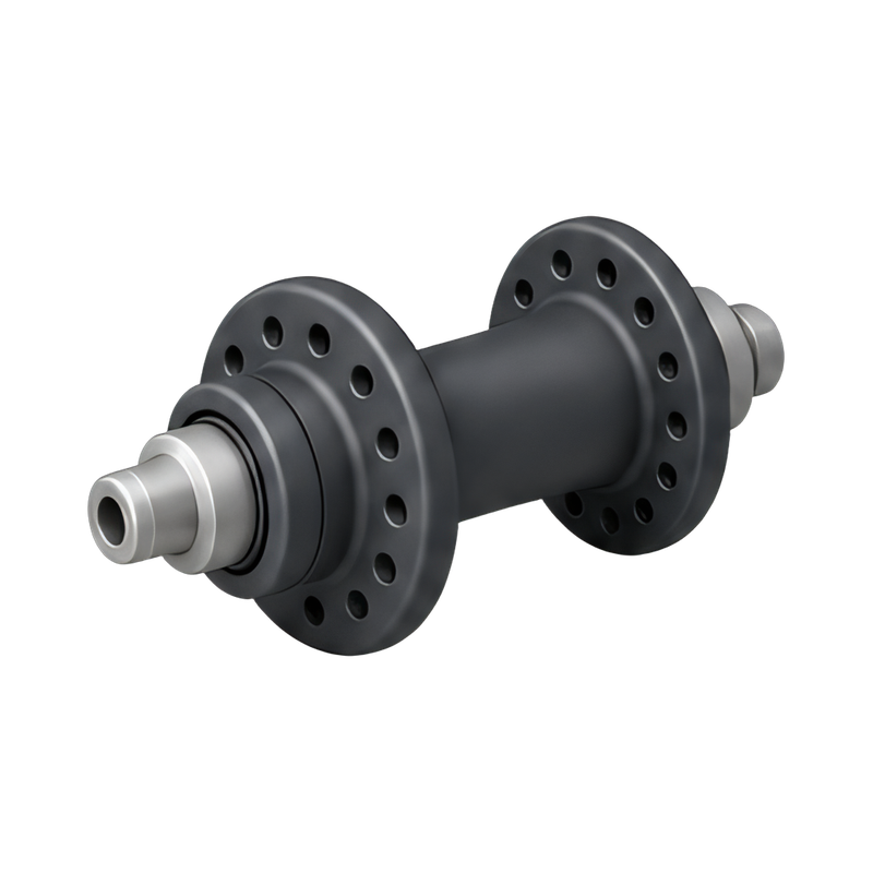 Close-up of front hub and axle