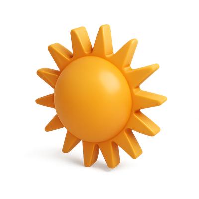 Stylish 3D Sun Icon with Rays in Isometric View
