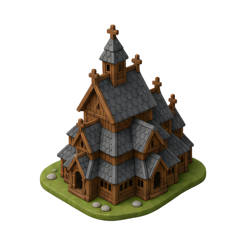 detailed norwegian stave church model