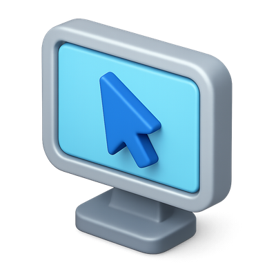 Stylized 3D Arrow Icon on Computer Screen