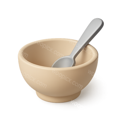 Stylish 3D Bowl Icon with Spoon in Isometric View
