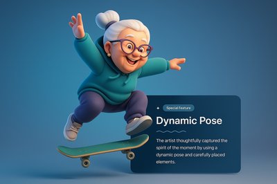 Cheerful Granny Skateboarding with Dynamic Pose
