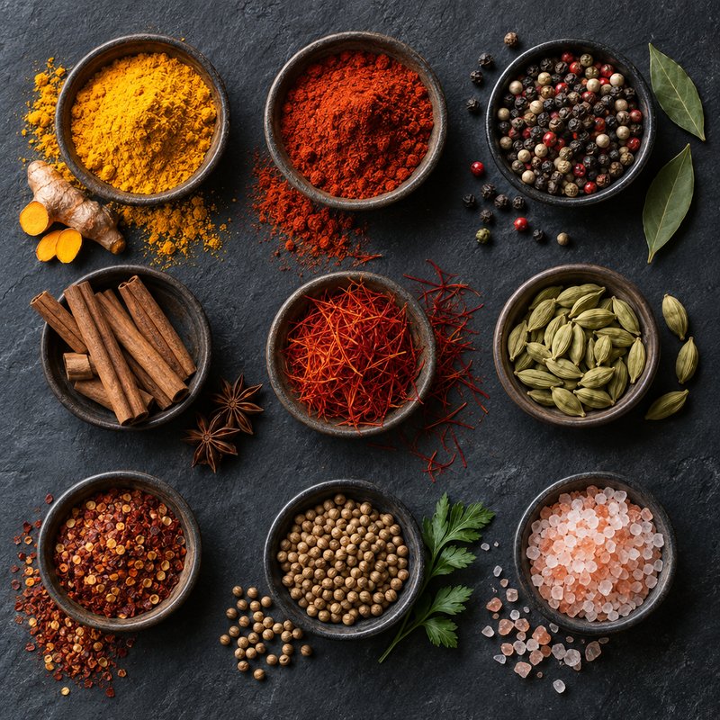 overhead view of spice bowls