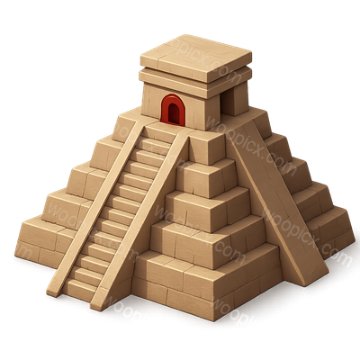 3D Icon of a Pyramid Structure with Steps and Entrance