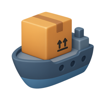 Stylized 3D Shipping Icon with Box on Boat