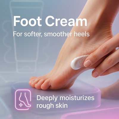 Promotional Foot Cream Product Image with Soft Skin Focus