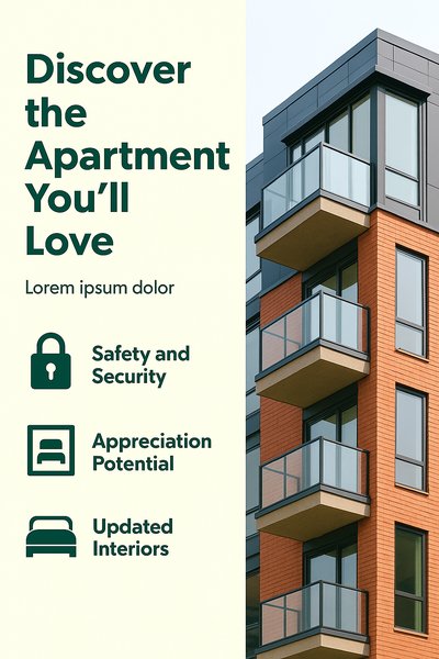 Real Estate Promotional Graphic Highlighting Apartment Features