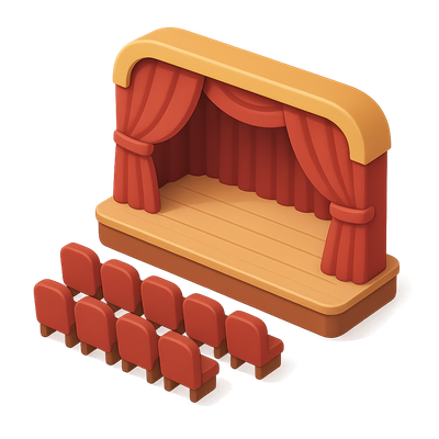 3D Theater Stage Icon with Seating Arrangement