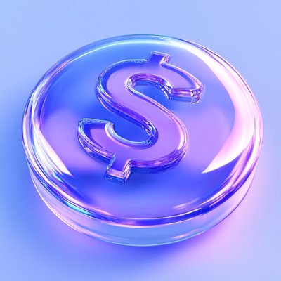 3D Glossy Dollar Sign Icon on Gradient Background