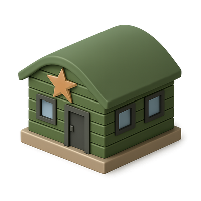 Stylized 3D Barrack Icon in Isometric View