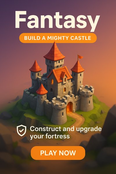 Fantasy Game Promotional Graphic Featuring a Castle Theme