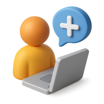 3D Chat Icon with Laptop and Chat Bubble Design