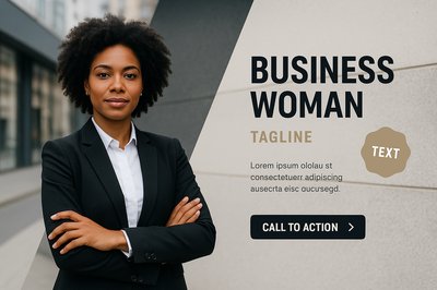 Professional Business Woman Portrait with Engaging Design Elements