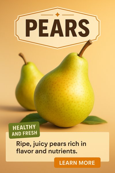 Fresh Pears Advertisement with Healthy Benefits