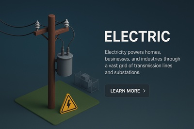 Realistic Electric Scene with 3D Power Pole and Text Elements