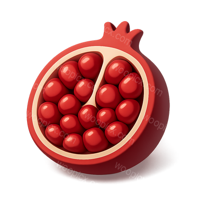 3D Pomegranate Icon with Ruby Seeds in Isometric View