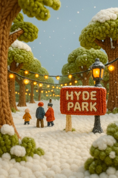 Knit Hyde Park Scene with Christmas Charm