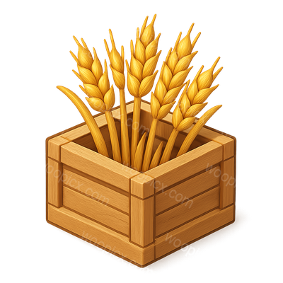 Stylized 3D Wheat Icon in Wooden Box