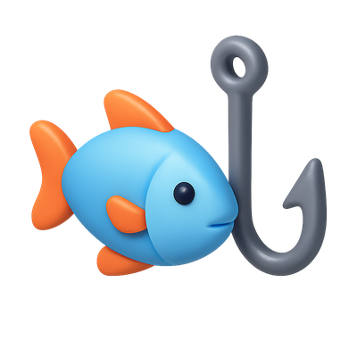 Colorful Fish Next to a Fishing Hook in 3D Style