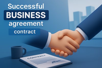 Successful Business Agreement Contract Illustration with Handshake