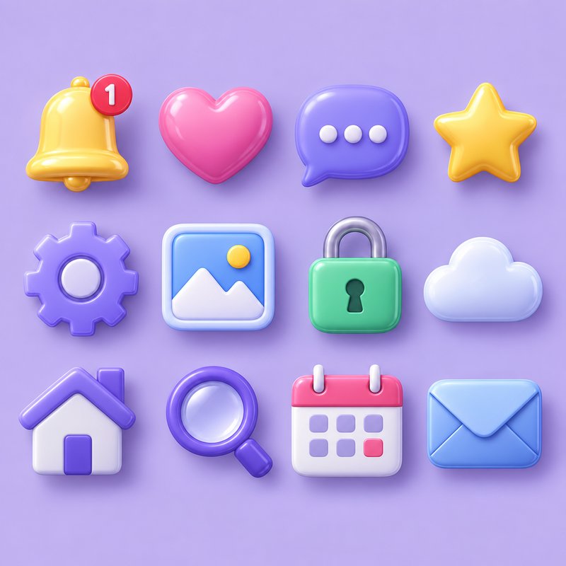 glossy 3D UI icon pack