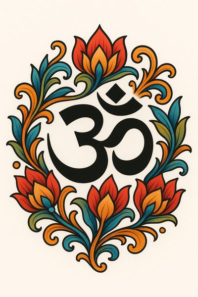 Colorful Mandala Design Featuring Om Symbol and Floral Elements