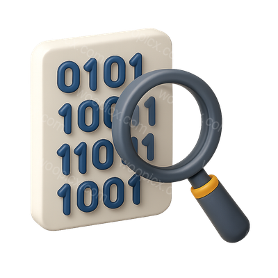 3D Magnifying Glass Over Binary Code Icon