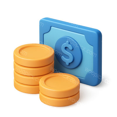 3D Stablecoin Icon with Coins and Banknote
