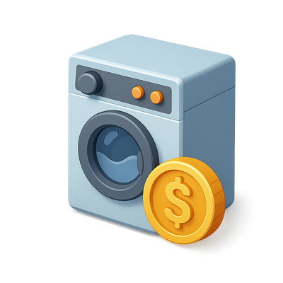 3D Icon of Washing Machine with Dollar Sign