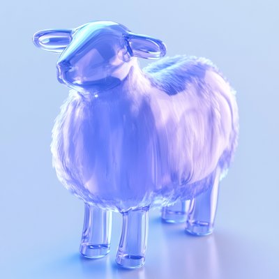 3D Rendered Glass Sheep Figurine with Soft Lighting