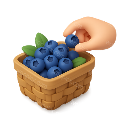 3D Berry Picking Icon with Blueberries in a Basket