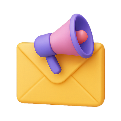 3D Email Notification Icon with Megaphone
