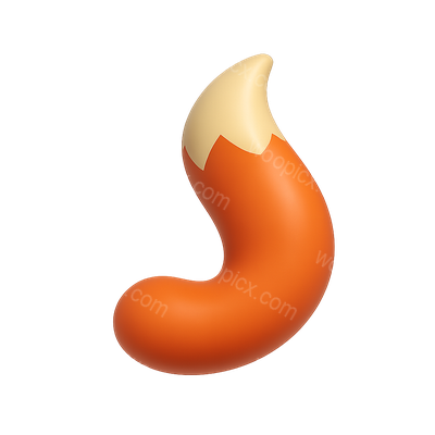 3D Fox Tail Icon with Bushy Texture and Isometric View