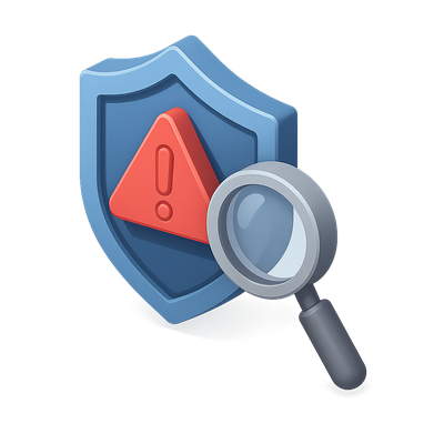 3D Vulnerability Scanner Icon with Magnifying Glass