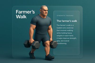 3D Illustration of Farmer's Walk Exercise with Informative Overlay