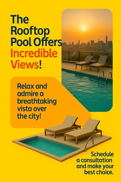 Promotional Graphic for Rooftop Pool with City Views