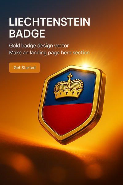3D Gold Badge Design with Liechtenstein Flag