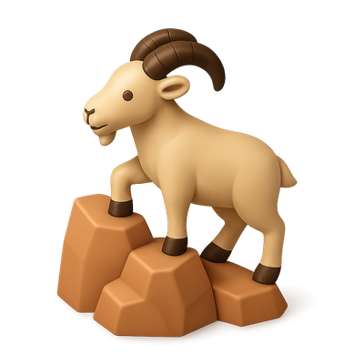 3D Goat Icon Climbing Rocks in Isometric View