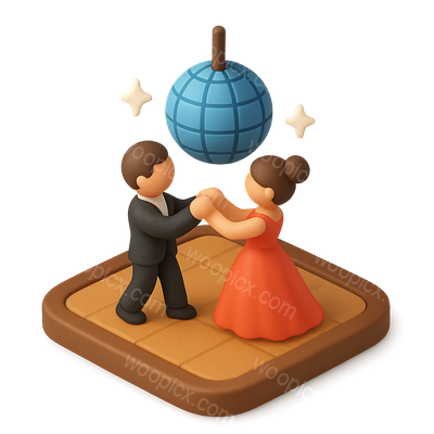 3D Icon of a Dancing Couple in a Ballroom Setting