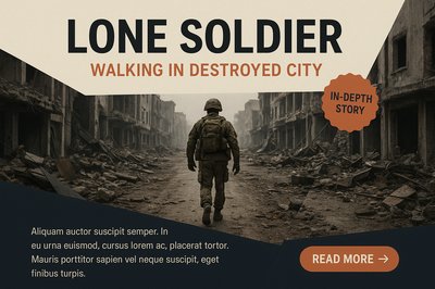 Lone Soldier Walking Through a Ravaged City