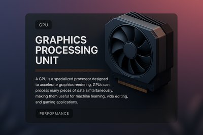 GPU Design Page with 3D Illustration and Dark Panel