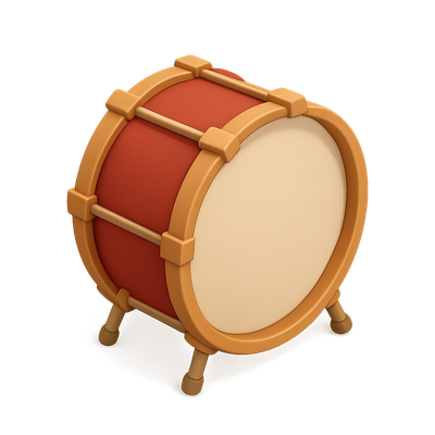 Stylized 3D Bass Drum Icon with Isometric Design