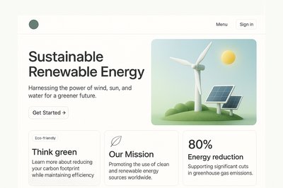Landing Page Design for Sustainable Renewable Energy Concept